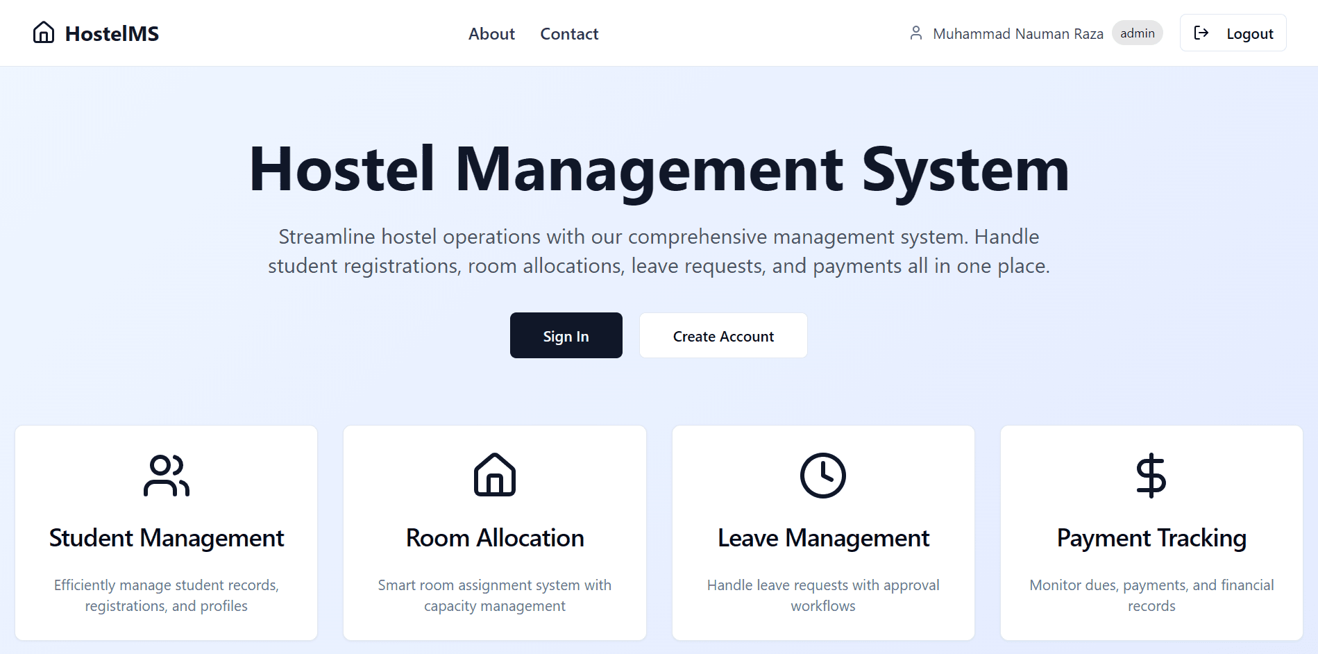 🏨 Hostel Management System – Full-Stack Web App project screenshot