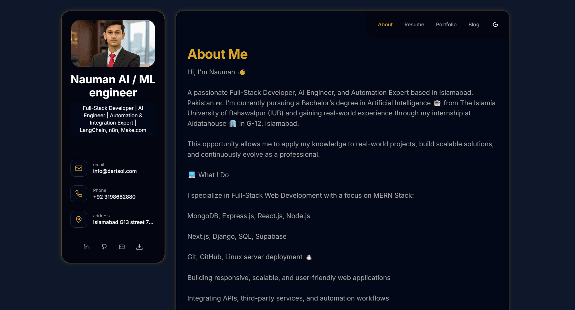 iamNuman – Personal Portfolio with Admin Dashboard screenshot 1